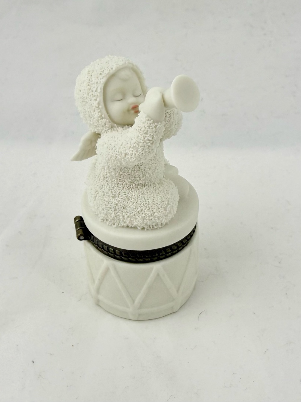 Department 56 Porcelain Snow Baby on Hinged Drum Celebrate Trinket Box